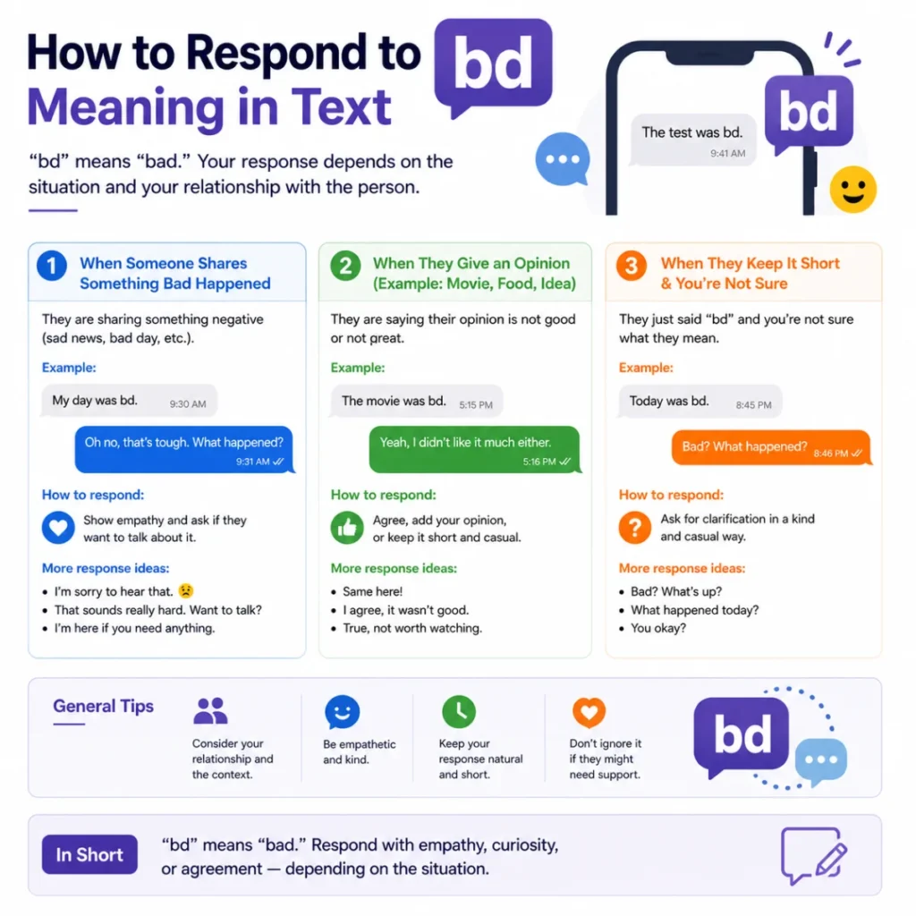 How to Respond to bd meaning in text (3 Scenarios)