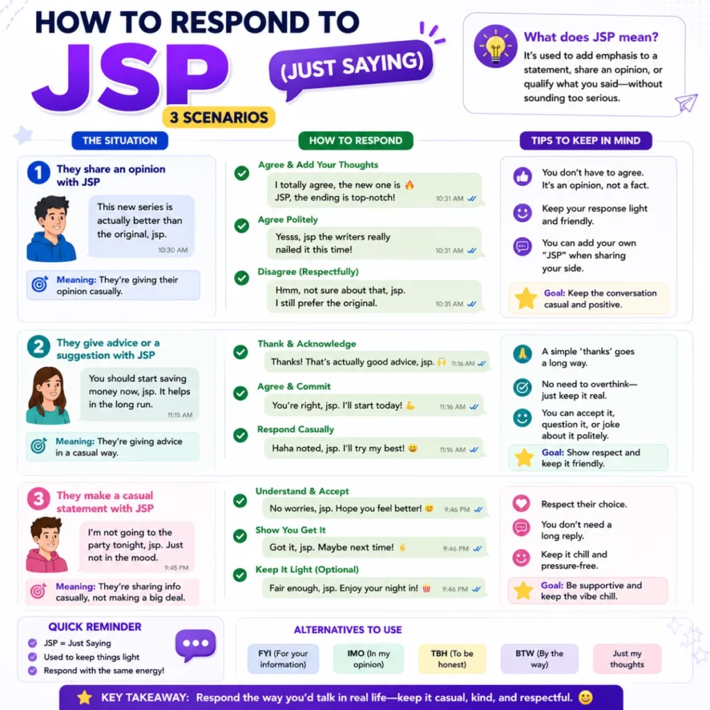 How to Respond to jsp meaning in text (3 Scenarios)