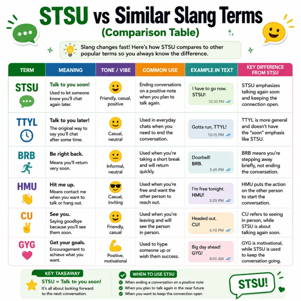 STSU vs Similar Slang Terms (Comparison Table)
