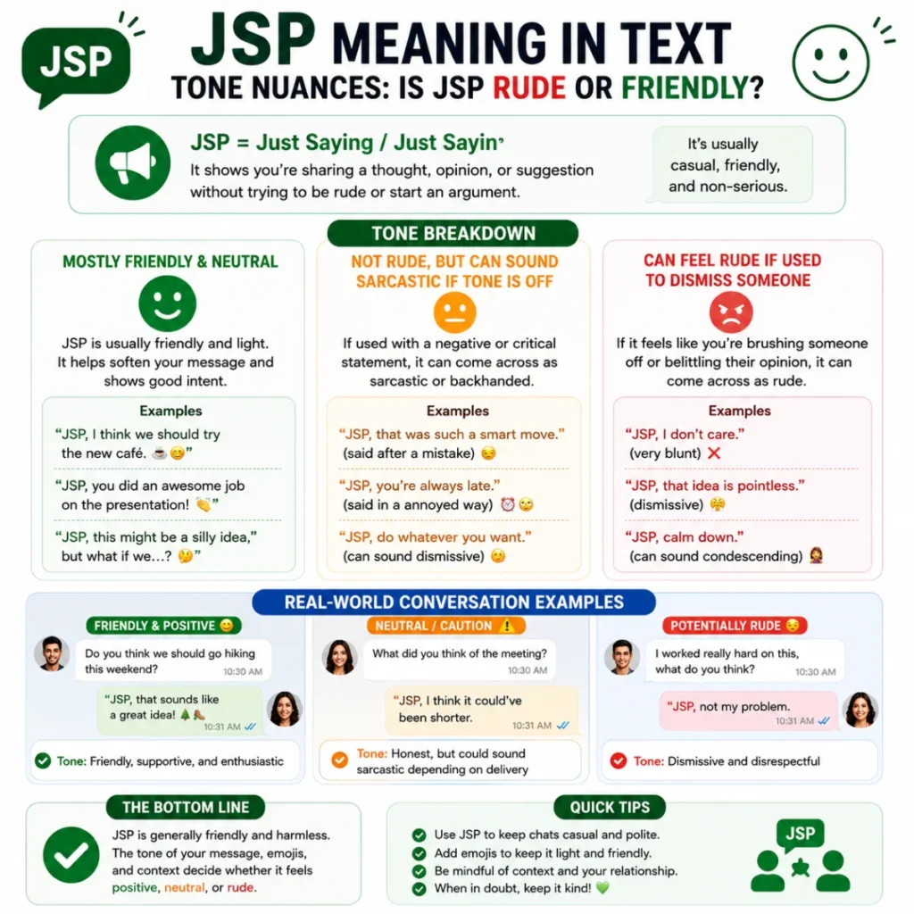 Tone Nuances: Is jsp meaning in text Rude or Friendly?