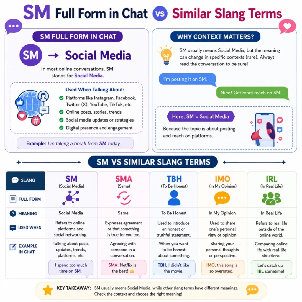 sm full form in chat vs Similar Slang Terms