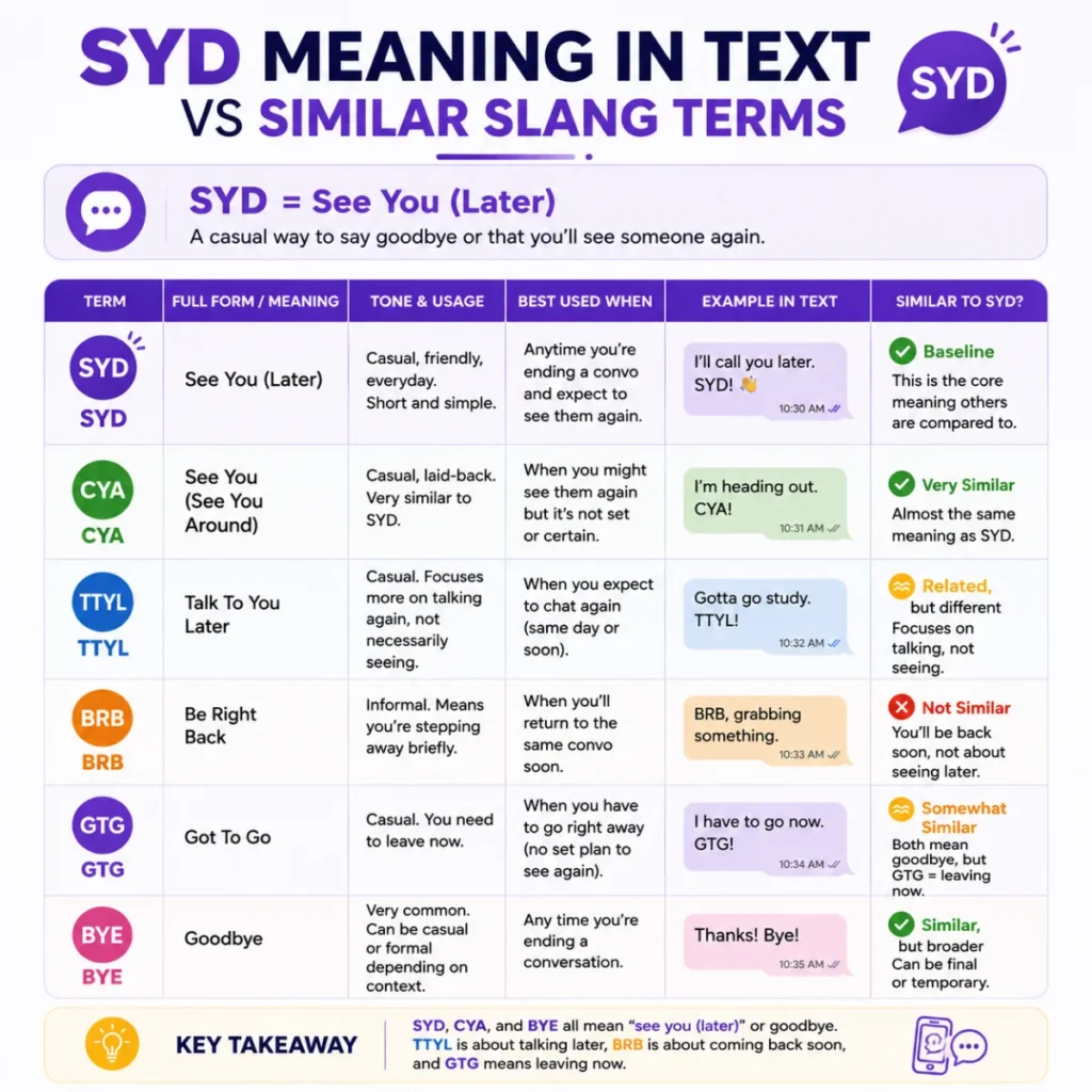 syd meaning in text vs Similar Slang Terms (Comparison Table)