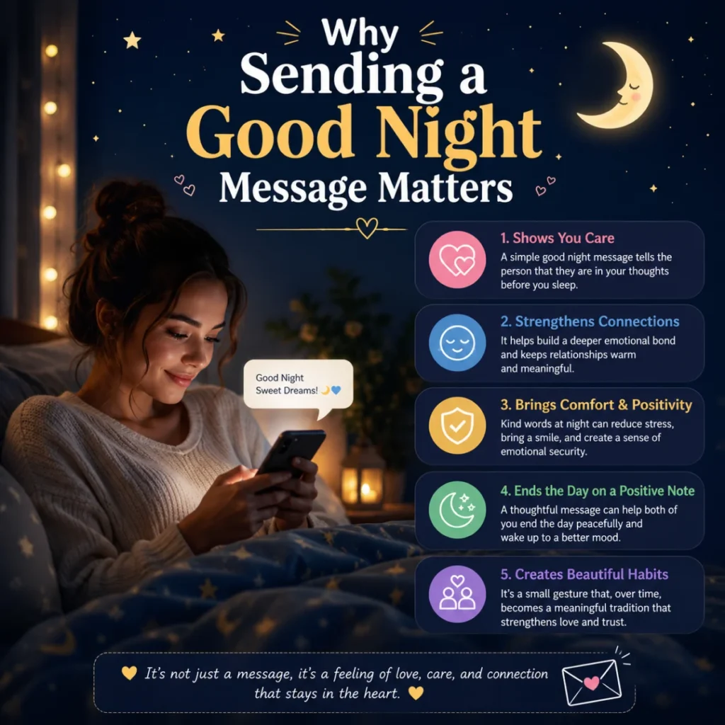 Person sending a heartfelt good night message on a smartphone, highlighting why good night messages strengthen relationships.