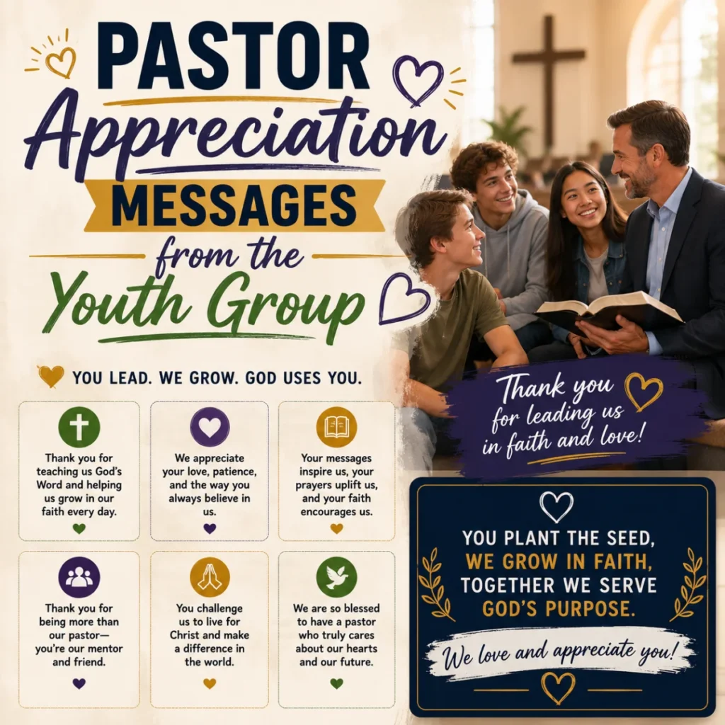 Pastor appreciation messages from the youth group with teens thanking their pastor in a warm church setting