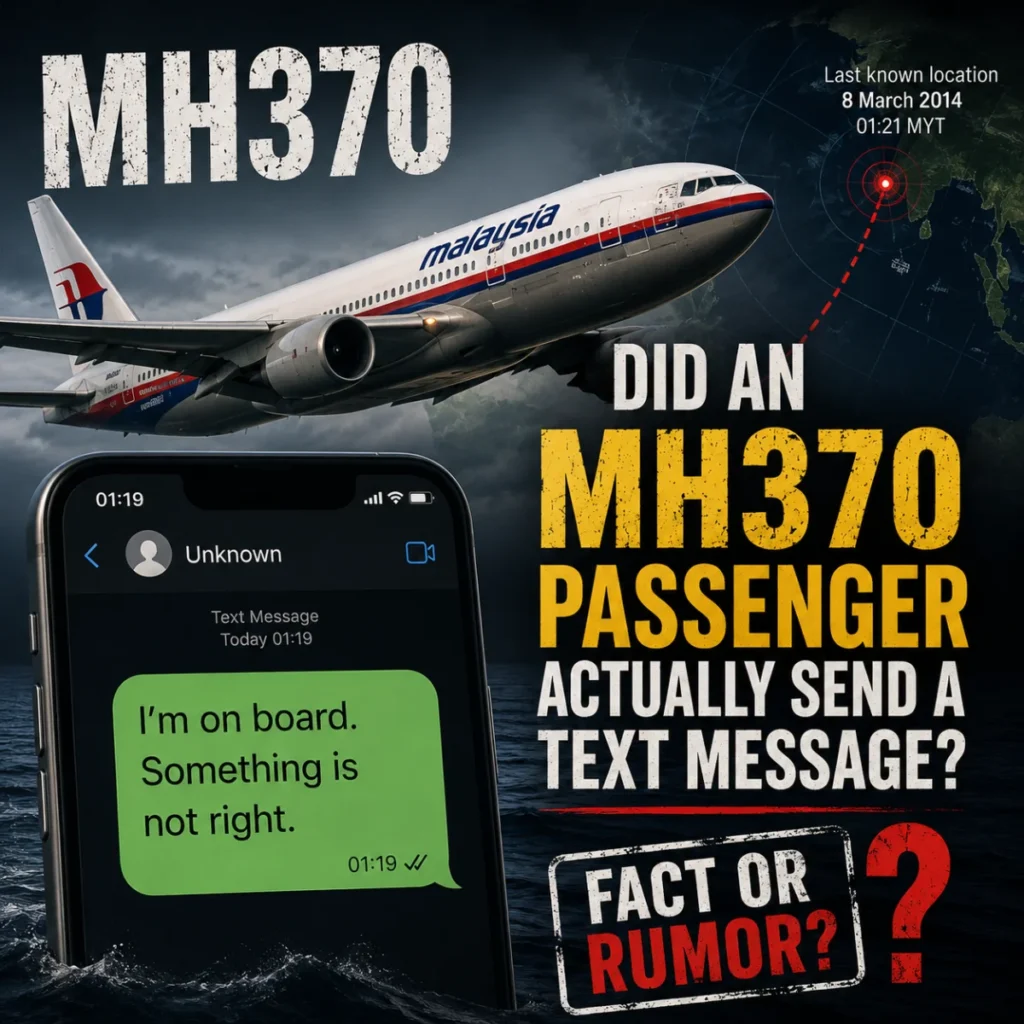 Did an MH370 passenger send a text message? Airplane, smartphone, and fact or rumor graphic