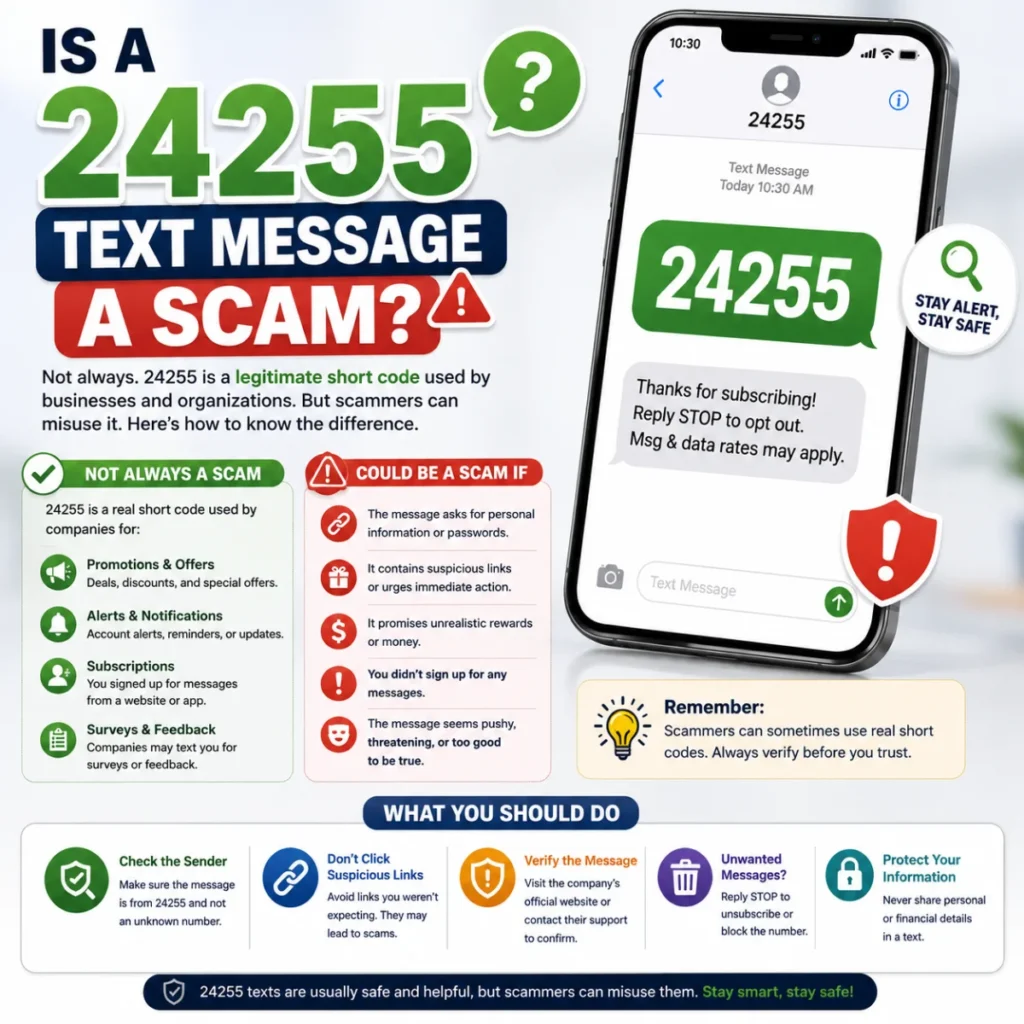 Is a 24255 text message a scam? Warning signs and safe ways to verify the message