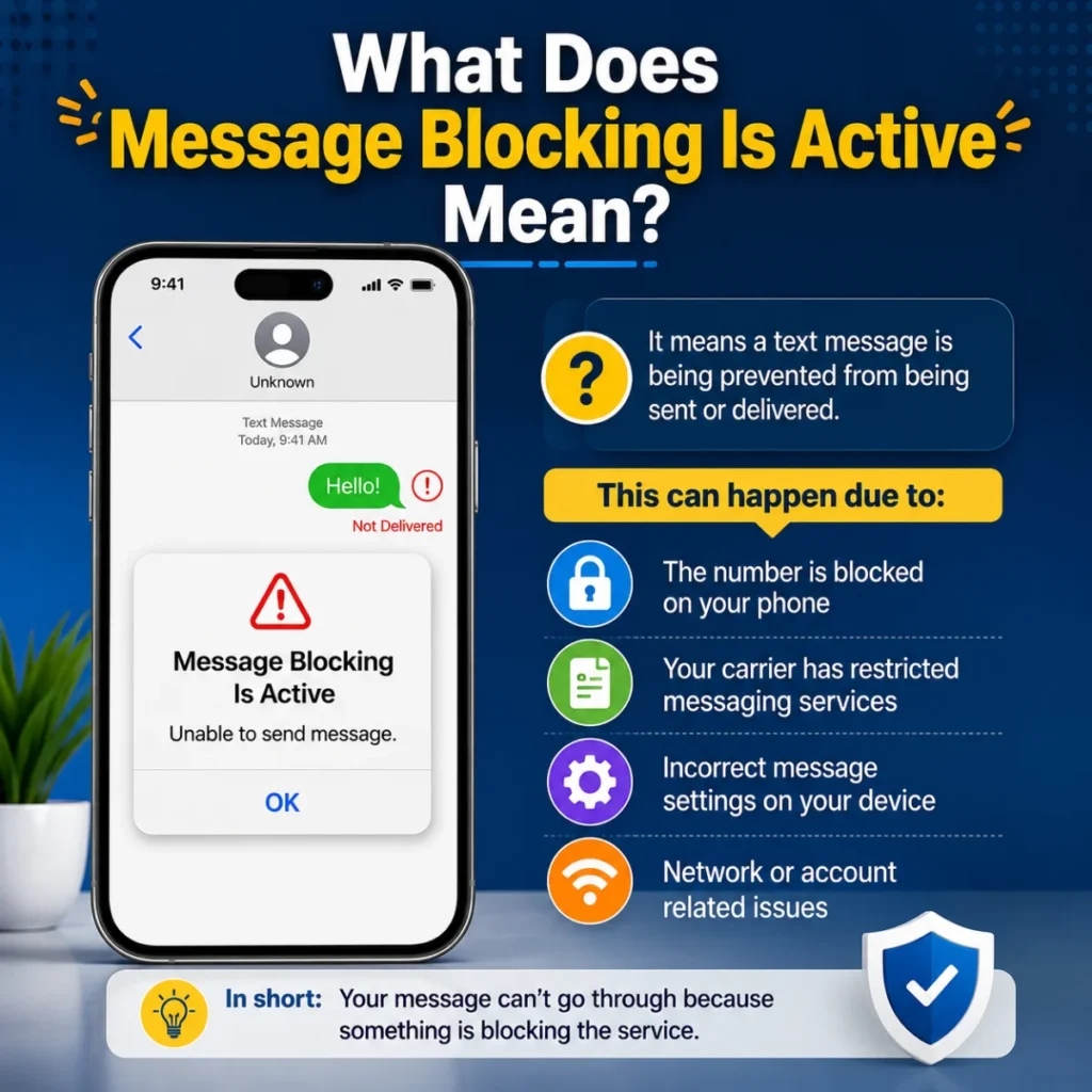 What does message blocking is active mean on a smartphone and why texts may not be delivered