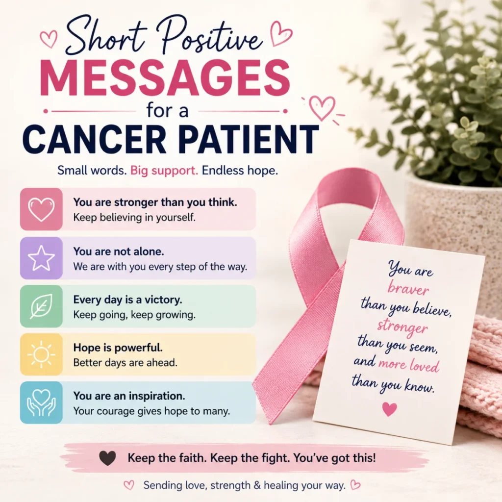Short positive messages for a cancer patient offering strength, hope, courage, and emotional support