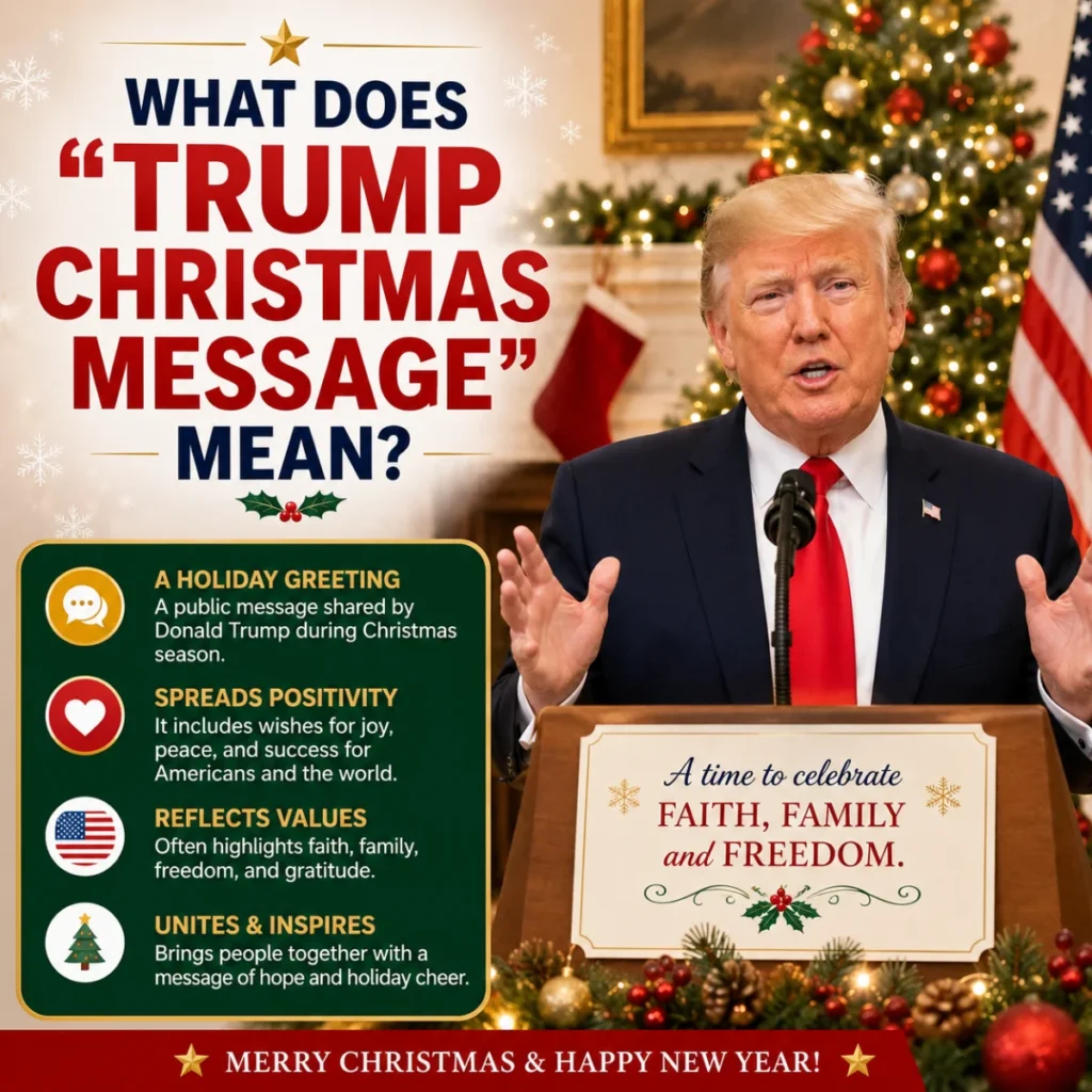 What does Trump Christmas message mean? Holiday greeting with Trump, Christmas tree, and festive wishes