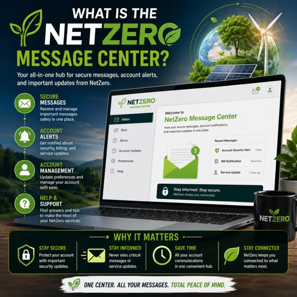 What is the NetZero Message Center for secure messages, account alerts, updates, and support