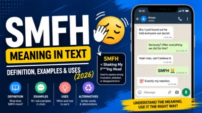 SMFH meaning in text with definition, chat example, uses, and alternatives explained in a colorful infographic.