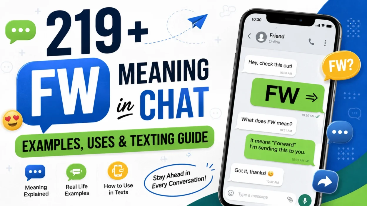 FW meaning in chat explained with texting examples, smartphone conversation, and messaging guide illustration