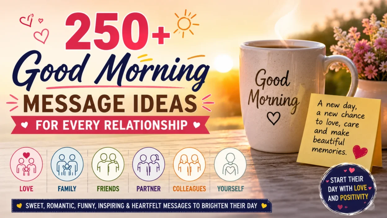 250+ good morning message ideas for every relationship with sunrise, coffee mug, and inspiring morning theme
