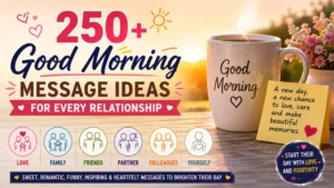 250+ good morning message ideas for every relationship with sunrise, coffee mug, and inspiring morning theme