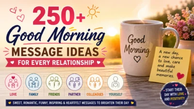 250+ good morning message ideas for every relationship with sunrise, coffee mug, and inspiring morning theme