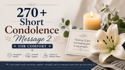 270+ short condolence messages for comfort with candle, white lily, sympathy card, and heartfelt support theme