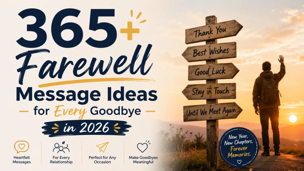 365+ farewell message ideas for every goodbye in 2026 with heartfelt wishes, sunset background, and goodbye signpost