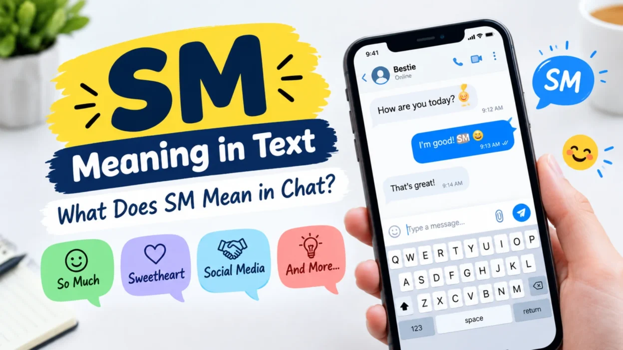 SM meaning in text and chat with examples like So Much, Sweetheart, and Social Media