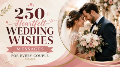 250+ heartfelt wedding wishes messages for every couple with a romantic bride and groom embracing on their wedding day