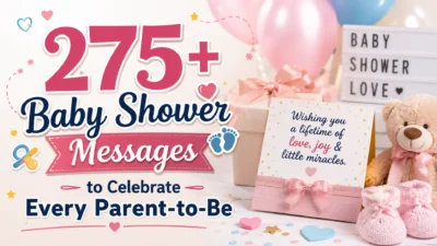 275+ baby shower messages with baby gifts, balloons, teddy bear, and heartfelt wishes for every parent-to-be