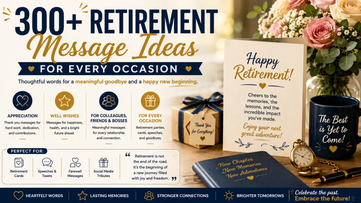 300+ retirement message ideas for every occasion with greeting card, flowers, coffee mug, and heartfelt retirement wishes