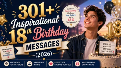 Inspirational 18th birthday messages 2026 featured image with balloons, birthday cake, and joyful young adult celebration