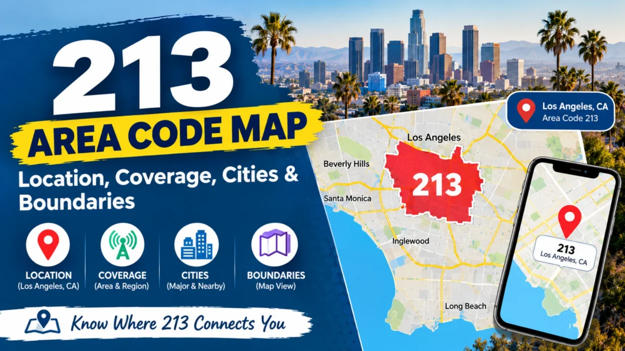 213 area code map showing Los Angeles location, coverage, cities, and boundaries