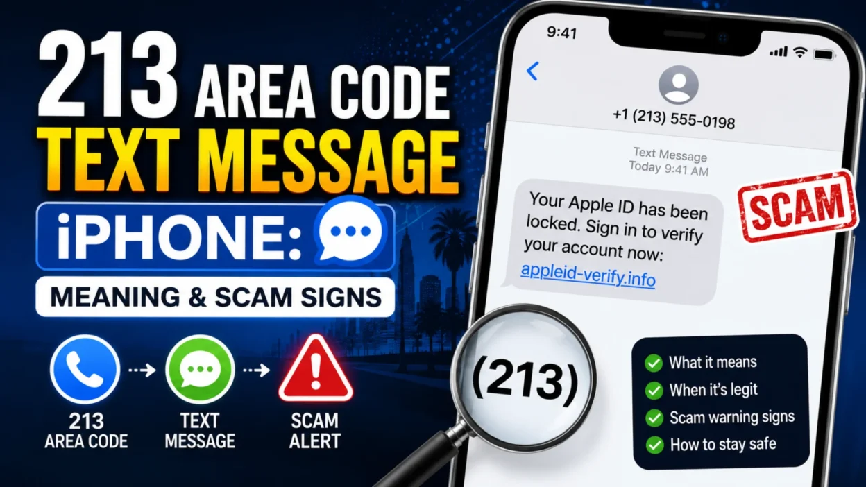213 area code text message on iPhone showing scam warning signs and suspicious Apple ID message