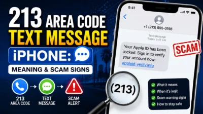 213 area code text message on iPhone showing scam warning signs and suspicious Apple ID message