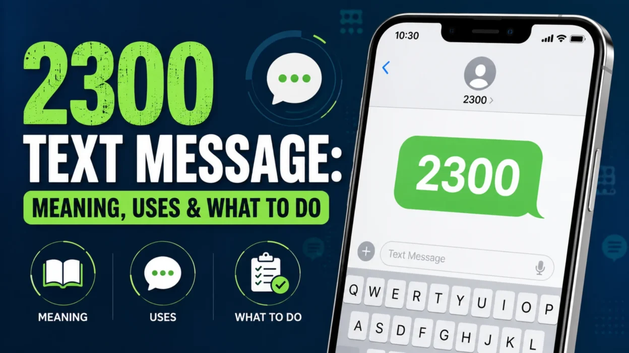 2300 text message meaning displayed on a smartphone with guide to its uses and what to do in texting.