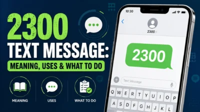 2300 text message meaning displayed on a smartphone with guide to its uses and what to do in texting.