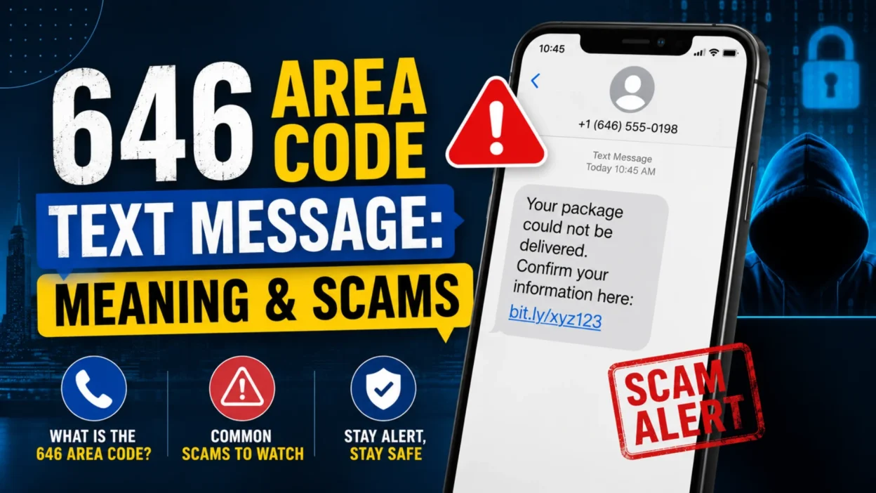 646 area code text message showing scam warning and suspicious delivery link