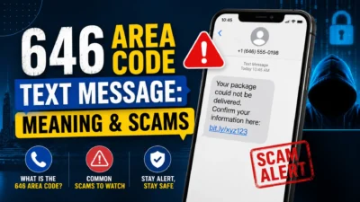 646 area code text message showing scam warning and suspicious delivery link
