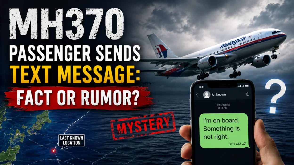 MH370 passenger sends text message fact or rumor with airplane, phone, and mystery ocean graphic