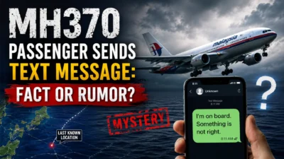MH370 passenger sends text message fact or rumor with airplane, phone, and mystery ocean graphic