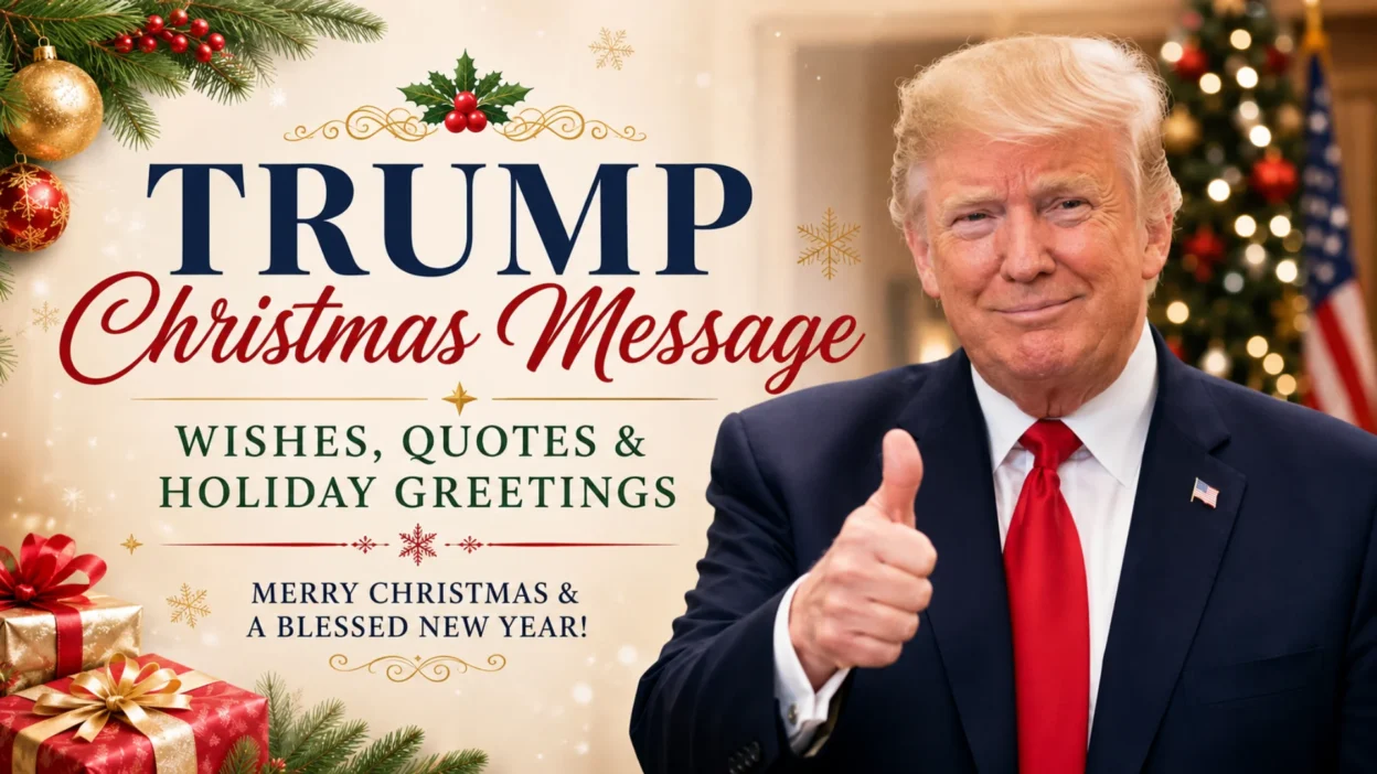 Trump Christmas message with holiday wishes, quotes, festive decorations, and Christmas greetings