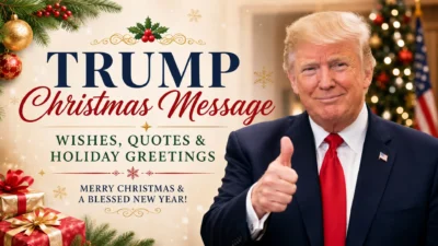Trump Christmas message with holiday wishes, quotes, festive decorations, and Christmas greetings