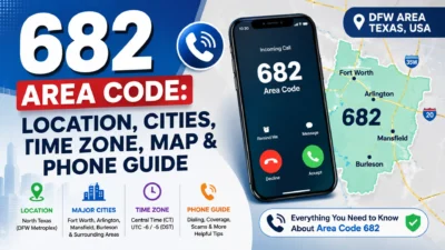 682 area code map showing Texas location, major cities, Central Time Zone, and phone guide with coverage details.