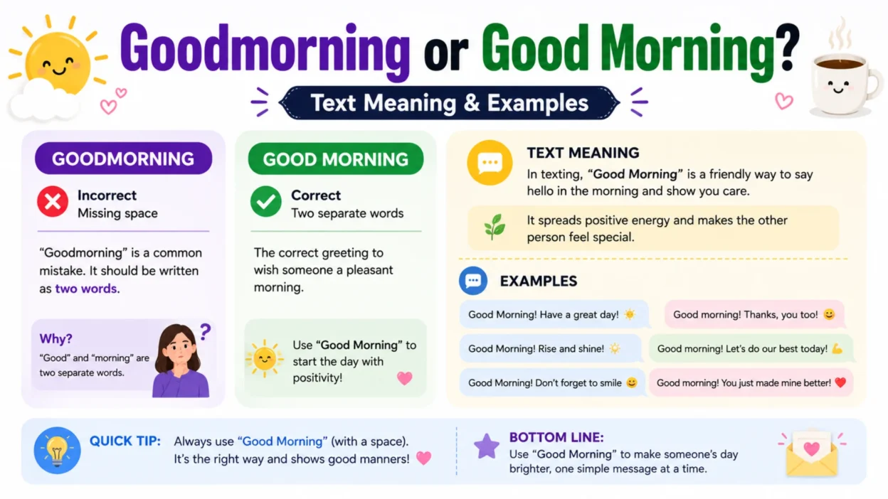 Goodmorning or Good Morning? Learn the correct spelling, meaning, and text examples