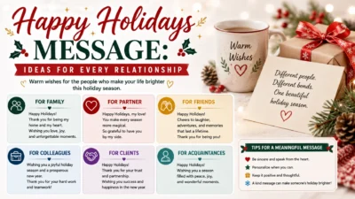 Happy Holidays message ideas for family, partners, friends, colleagues, clients, and acquaintances