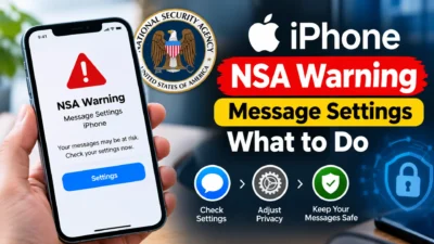 NSA warning message settings on iPhone with privacy and security guidance
