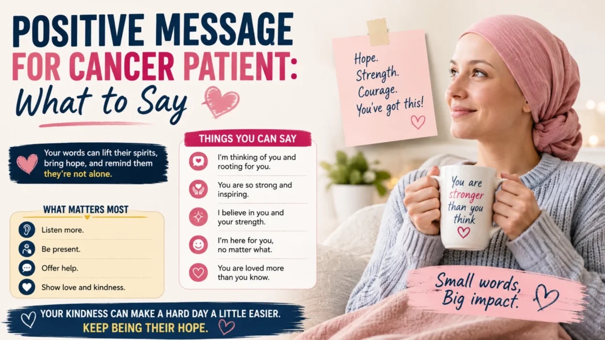 Positive message for cancer patients with supportive words, hope, strength, and encouragement