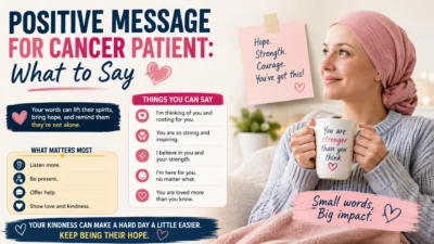 Positive message for cancer patients with supportive words, hope, strength, and encouragement