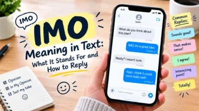 IMO meaning in text explained with smartphone chat examples and common replies for sharing opinions in everyday conversations.