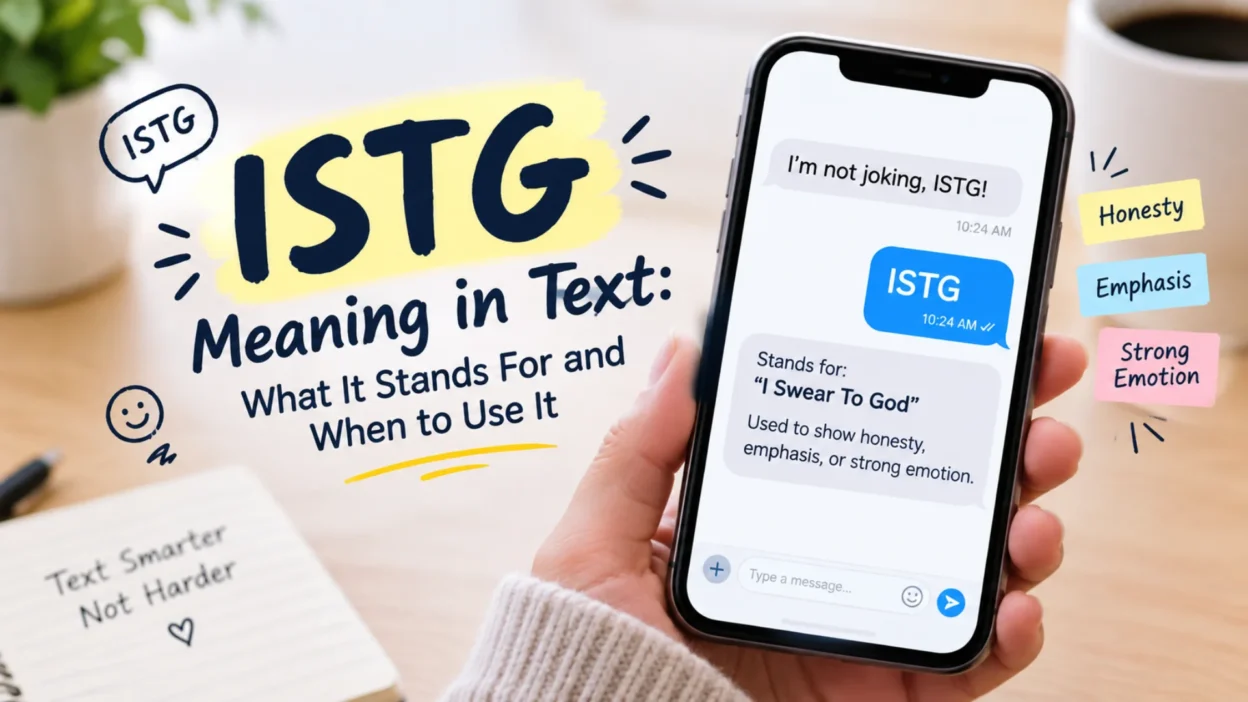 ISTG meaning in text explained with smartphone chat examples showing honesty, emphasis, and strong emotions.